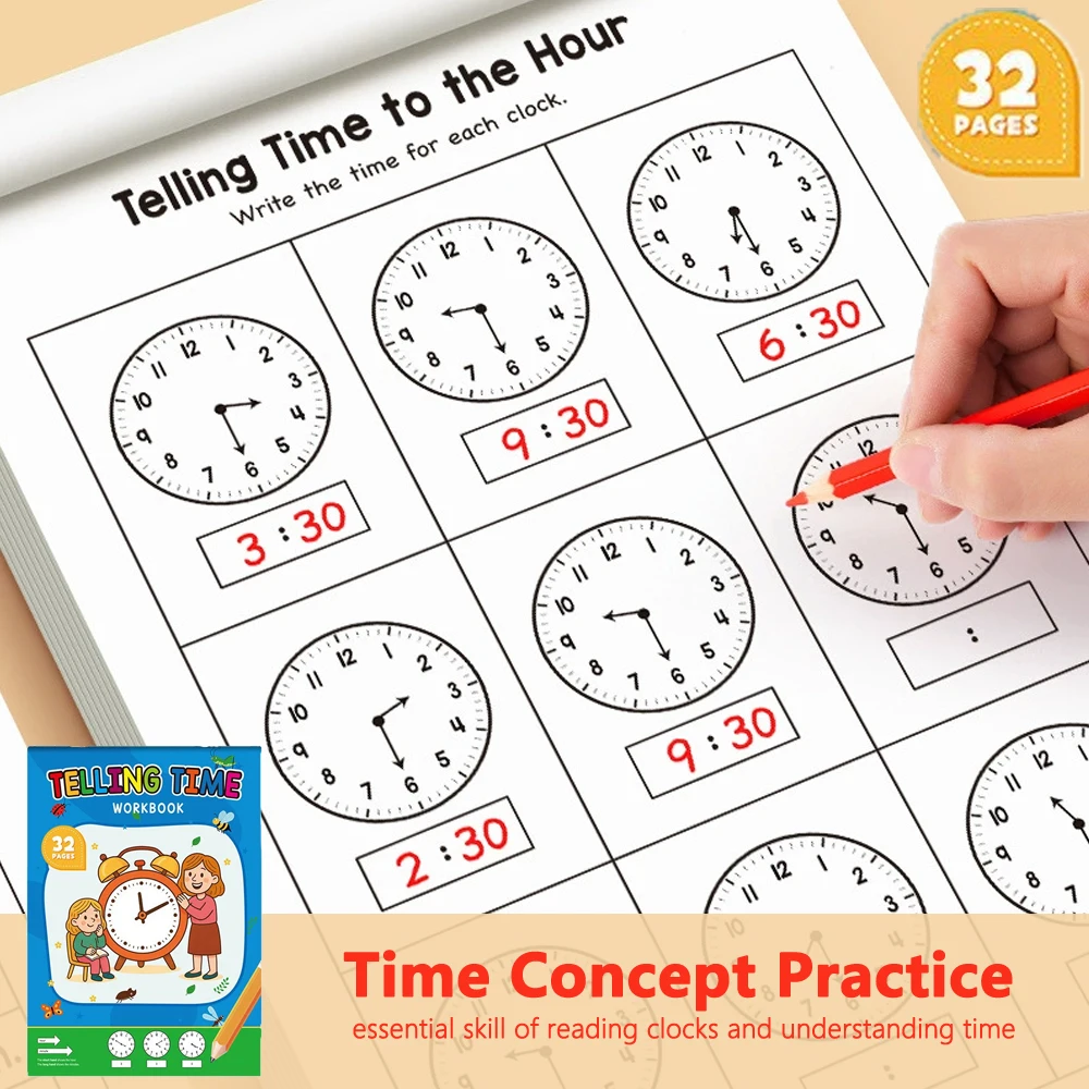 Learning Workbook Preschool - كتاب تمارين تعليمي لتعلم الوقت للأطفال